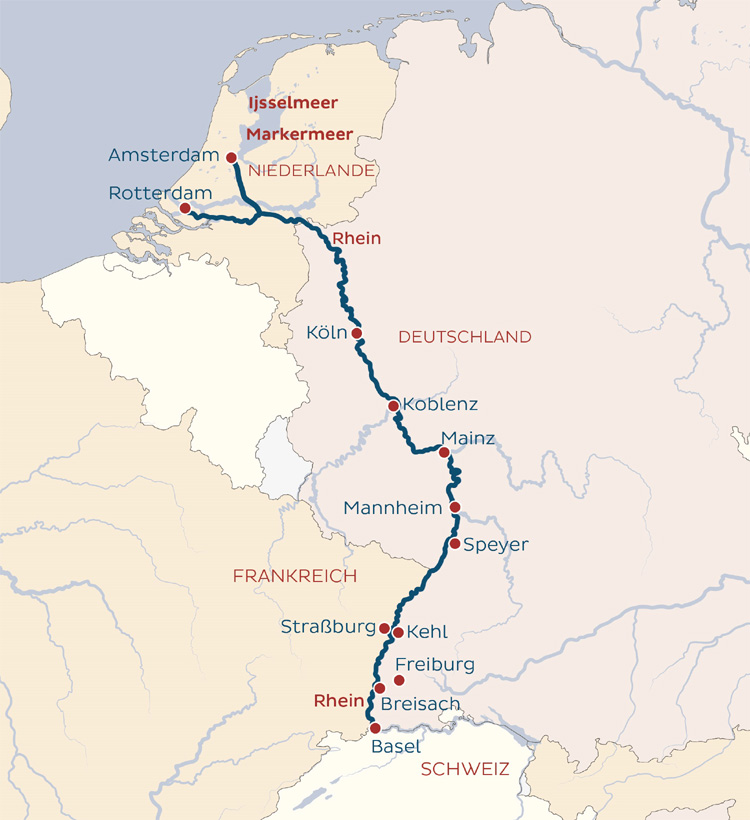12 Tage RheinSchiffsreise KölnAmsterdamMainzBaselKöln