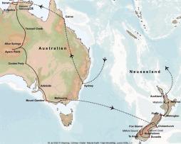 Australien-Neuseeland Grosse Rundreise -Route