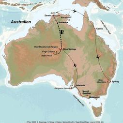 Australien-Rundreise Melbouren - Sydney - Wustenzug Ghan - Route