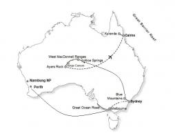 Australien-Rundreise mit dem Flugzeug - Route
