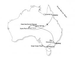 Australien-Rundreise Melbourne - Sydney - Cairns - Route