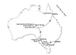 Australien-Rundreise Melbourne - Alice Springs - Cairns - Route