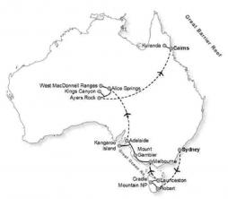 Australien-Rundreise Tasmanien und Ayers Rock - Route