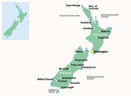 Selbstfahrer-Rundreisen Neuseeland - Übersichtskarte