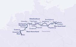 Schiffsreise Köln-Potsdam-Münster oder Münster-Potsdam-Köln - Route