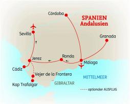 Andalusien-Standortreise Malaga und Jerez de la Frontera - Route