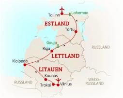 Baltikum-Rundreise Litauen - Lettland - Estland - Route