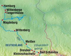 Elbe-Schiffsreise Silvesterkreuzfahrt Hamburg - Dresden -- Route