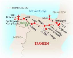 Spanischer Jakobsweg: Reise nach Santiago deCompostela - Routenkarte