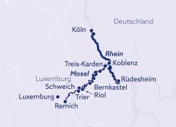 Rhein-Mosel-Schiffsreise Köln-Luxemburg-Rüdesheim-Köln - Route