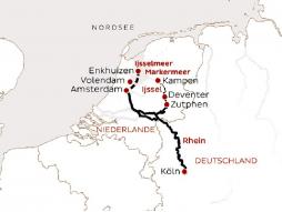 Rhein-Schiffsreise mit Amsterdam und Ijsselmeer - Übersichtskarte