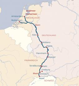 Rhein-Schiffsreise Köln - Amsterdam - Mainz - Basel - Köln (Route)
